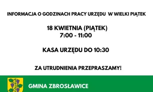Zdjęcie do Godziny pracy Urzędu w Wielki Piątek 